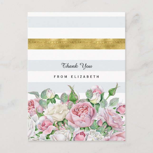 Carte Postale Roses Roses Roses Roses Élégantes Avec Merci Bande (Devant)