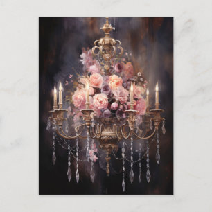 Carte Postale Roses roses sur un lustre élégant