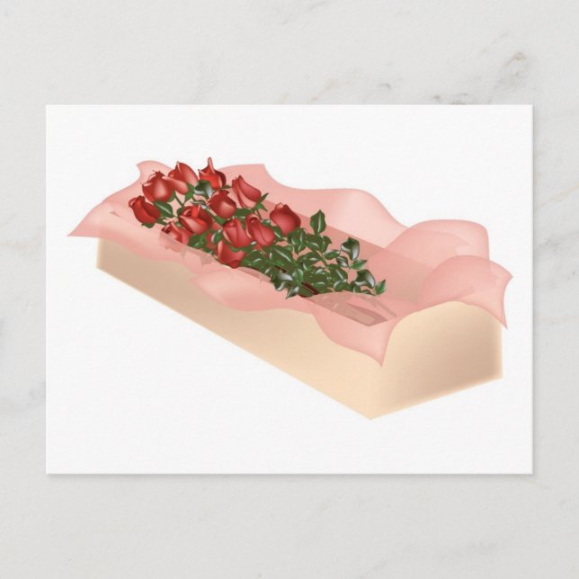 Carte Postale Roses rouges à longue tige en boîte (Devant)
