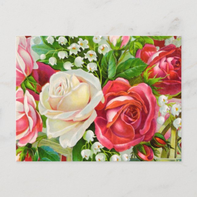 Carte Postale Roses rouges Bouquet Aquarelle (Devant)