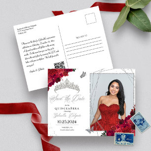 Carte Postale Roses Rouges & Diadème Argenté Photo de Quinceañer
