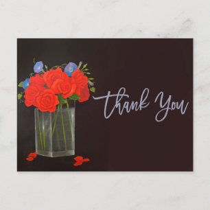 Carte Postale Roses rouges et gloire du matin Merci ajoutez une