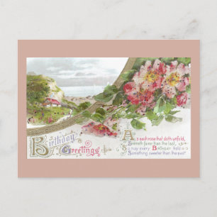 Carte Postale Roses sauvages et Vignette Anniversaire Vintage