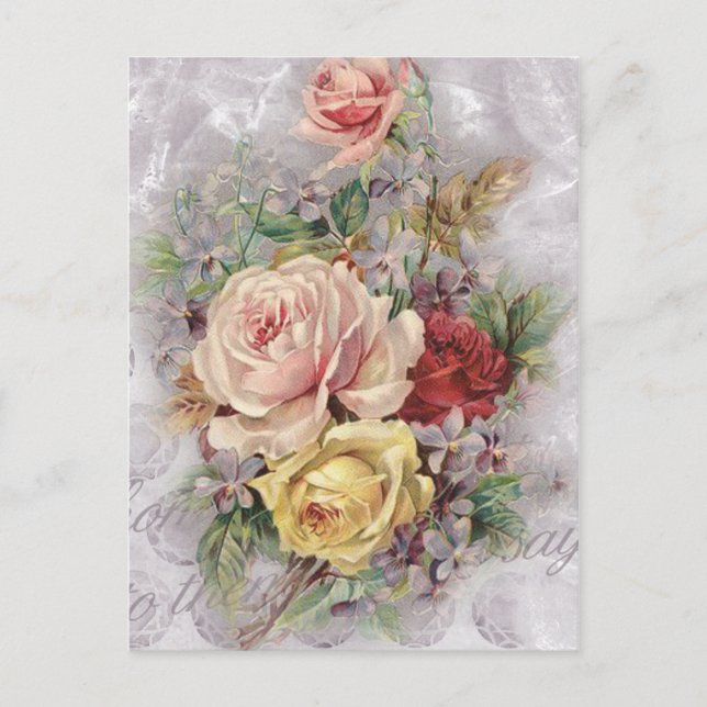 Carte Postale Roses vintage colorés, art (Devant)