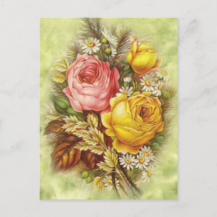 Carte Postale Roses vintages et Fleurs Blancs