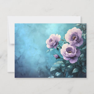 Carte Postale Roses violets sur Turquoise