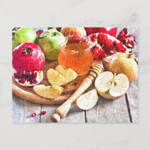 Carte Postale Rosh Hashanah Watercolor Apples and Honey