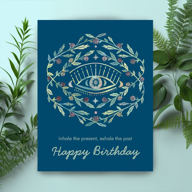 Carte Postale Rosier à l'Œil Mystique Joyeux Anniversaire Inspir (Mystical Eye Roses Inspirational  meditation yoga Happy Birthday custom Postcard
)