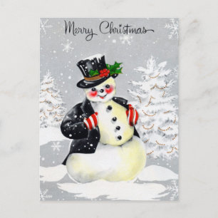 Carte Postale Rosy Cheked Snowman avec Top Hat Coat et Mittens