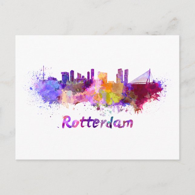 Carte Postale Rotterdam skyline in watercolor (Devant)