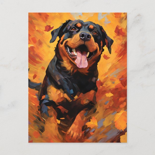 Carte Postale Rottweiler Automne Action de grâce  (Devant)