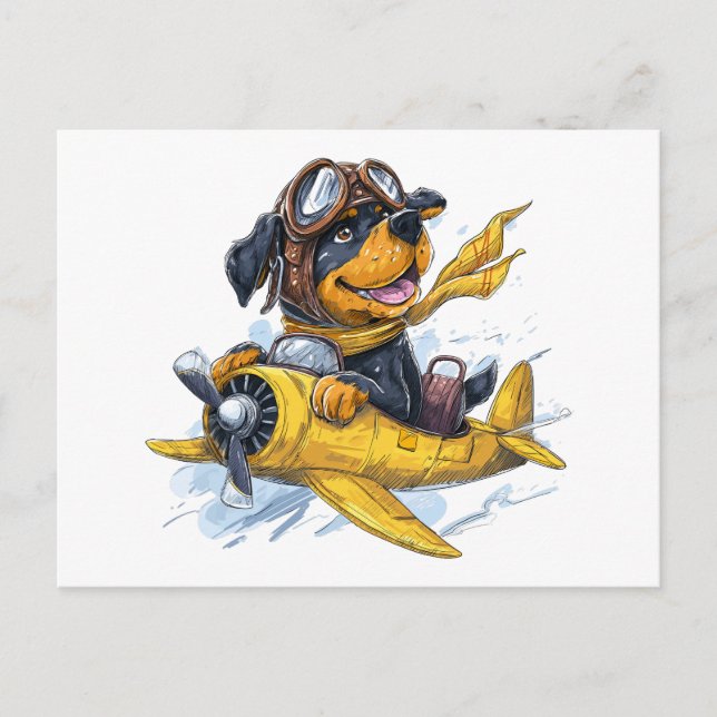 Carte Postale Rottweiler Dog Avion Pilote (Devant)