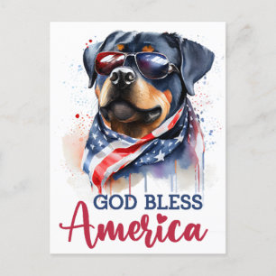 Carte Postale Rottweiler patriotique, Dieu bénisse l'Amérique Ca