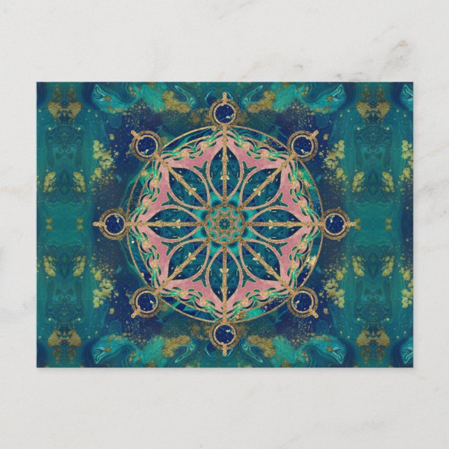 Carte Postale Roue de Dharma - Pierre de Dharmachakra et or (Devant)