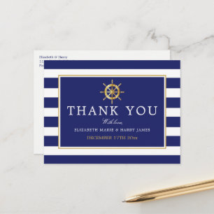 Carte Postale Roue d'or nautique, Marine & Mariage d'or Merci