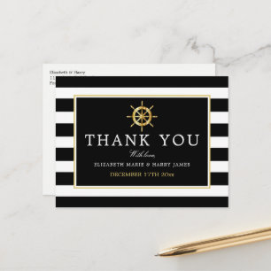Carte Postale Roue d'or nautique, Merci Mariage noir/or