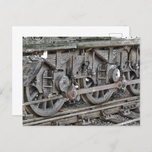 CARTE POSTALE ROUES DE TRAIN À VAPEUR