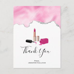 Carte Postale Rouge à lèvre rose et ongle Merci polonais