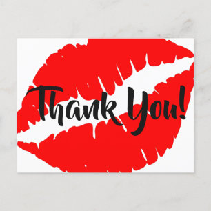 Carte Postale Rouge à Lèvres Rouge Clair Gros Baiser Merci