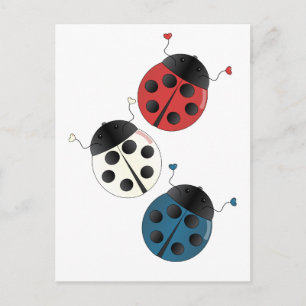 Carte Postale Rouge blanc et bleu Ladybugs