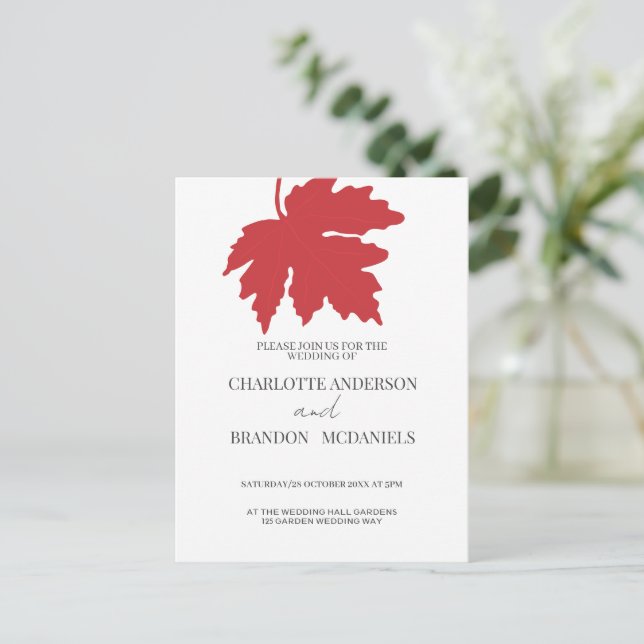 Carte Postale Rouge clair Mariage Feuille d'érable d'automne (Debout devant)