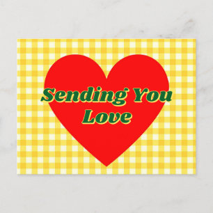 Carte Postale Rouge Coeur Jaune En vichy Romantique Cadeau