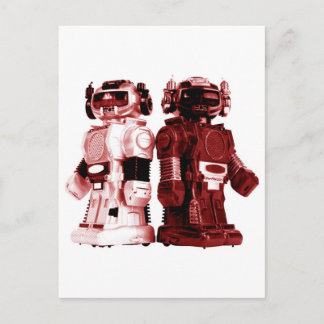 carte postale rouge de robots