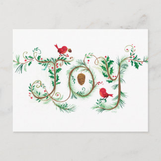 Carte postale rouge d'oiseau de Noël en lettres de