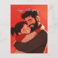 carte postale rouge du lien père et enfant