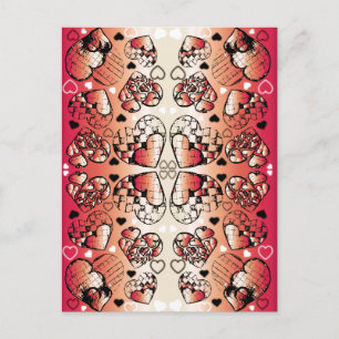 Carte Postale Rouge et blanc Whimsical Romantic Hearts motif
