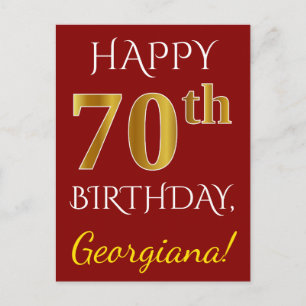 Carte Postale Rouge, Faux Gold 70e anniversaire + Nom personnali