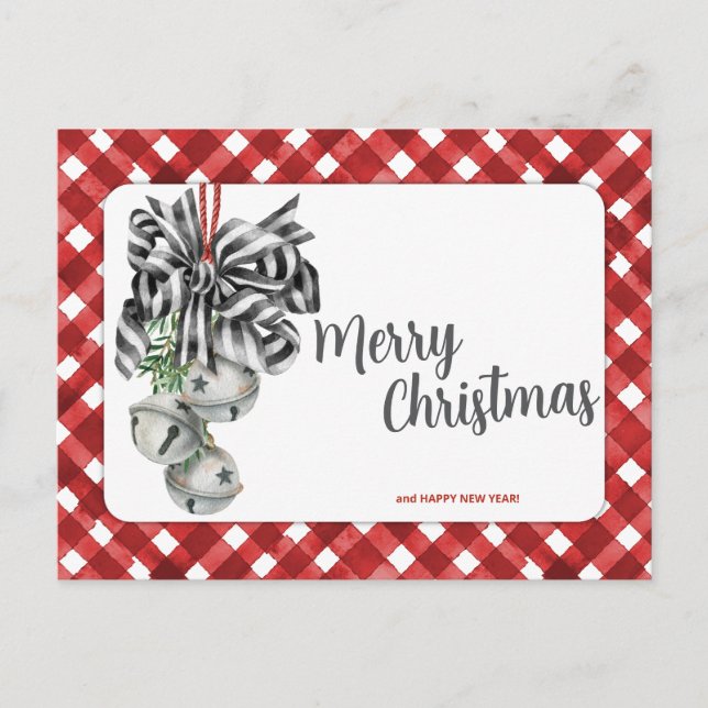 Carte Postale Rouge Gingham Noël Simple Rustique (Devant)