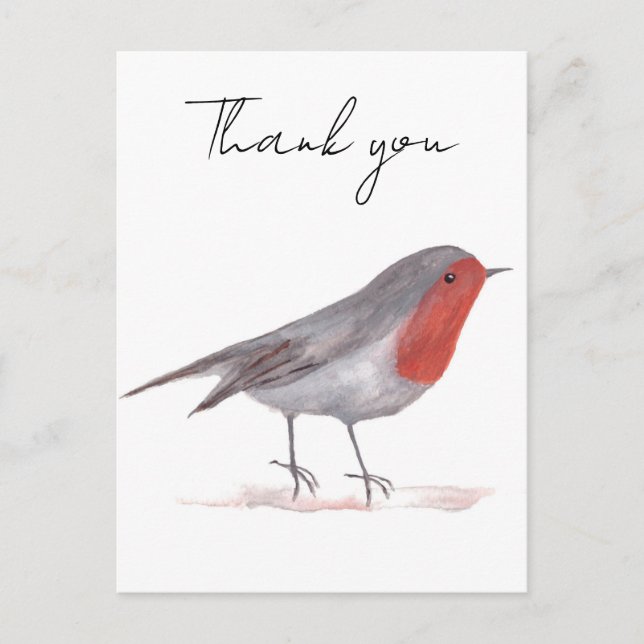 Carte Postale Rouge-gorge oiseau aquarelle bois Festif Hiver  (Devant)