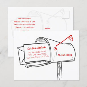 Carte Postale Rouge Nous avons déplacé la boîte aux lettres dése