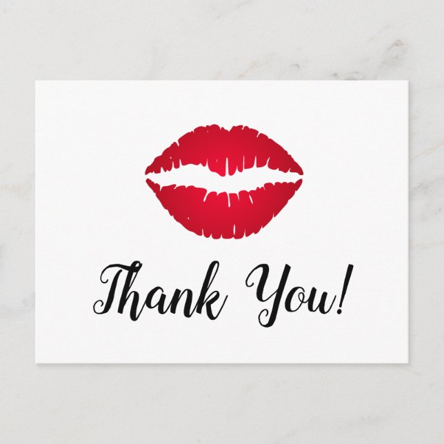 Carte Postale Rouge Ombre Lipstick Kiss Merci (Devant)