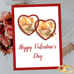 Carte Postale Rouge or mignonne amour coeur heureux Valentines J