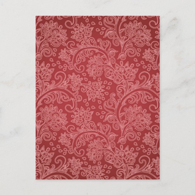 Carte Postale Rouge Paisley Damask Designer Floral Classic (Devant)