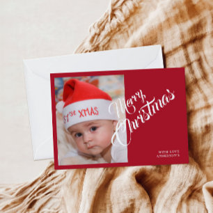 Carte postale rouge photo personnalisée de Noël