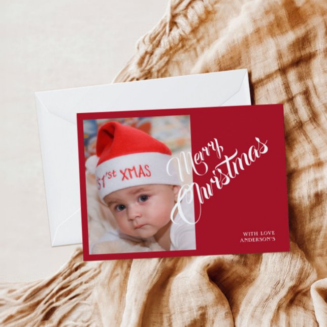 Carte postale rouge photo personnalisée de Noël (Créateur téléchargé)