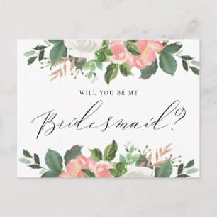 Carte Postale Rouge Printanier Floral Veux-Tu Être Ma Demoiselle