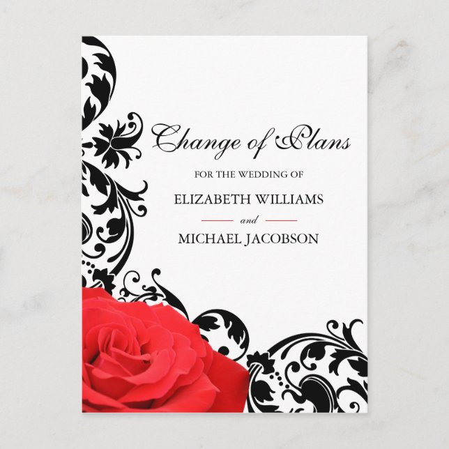 Carte Postale Rouge Rose Noir Flourish Mariage Changement de pla (Devant)