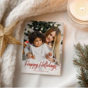 Carte Postale Rouge Script unique photo Joyeux Noël