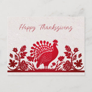 Carte postale rouge Thanksgiving Turkey Floral