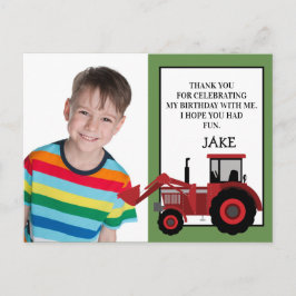 Carte Postale Rouge Tracteur vert Merci photo d'anniversaire