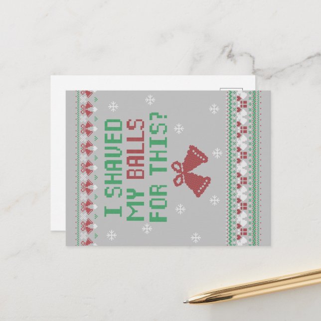 Carte Postale Rouge Vert Blanc | Je me suis rasé les couilles po (Devant/Arrière en situation)