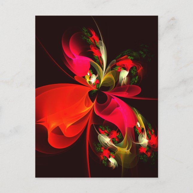 Carte Postale Rouge Vert Floral Moderne Art Abstrait Motif #02 (Devant)