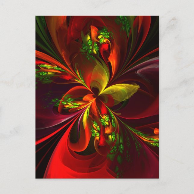 Carte Postale Rouge vert moderne Floral Abstrait Art Motif #05 (Devant)