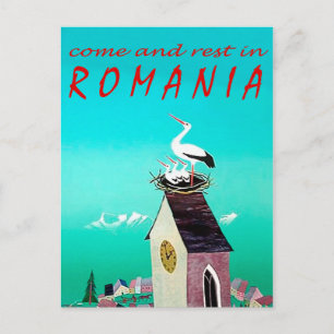 Carte Postale Roumanie, Nid de cigogne sur une tour de guet de v