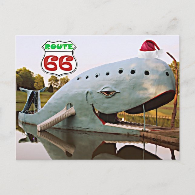 Carte Postale Route 66 Catoosa Blue Whale Christmas Santa Hat (Devant)