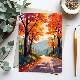 Carte Postale Route d'automne   Feuilles de feuillage d'automne 